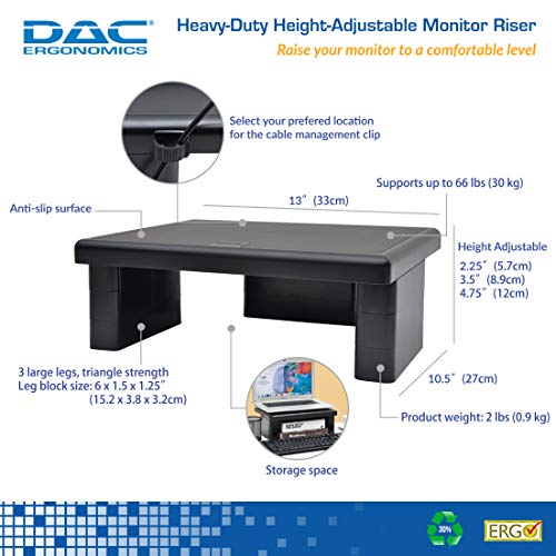 DAC STAX Monitor Riser, Ultra-Sturdy Adjustable Desktop Computer Monitor Stand, Supports up to 66 Pounds, Medium Size