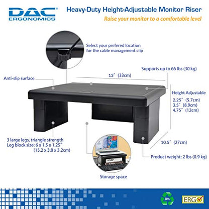 DAC STAX Monitor Riser, Ultra-Sturdy Adjustable Desktop Computer Monitor Stand, Supports up to 66 Pounds, Medium Size