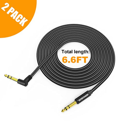 HOSONGIN 1/4 Inch TRS Instrument Cable 6.6 feet 2-Pack, Straight-to-Right Angle 6.35mm Male Stereo Audio Cord, Balanced Interconnect Line for Electric Guitar, Bass, Keyboard, Mixer, Amplifier, Speaker - size: 6.6 Feet, style: 1/4" TRS Stereo Cable