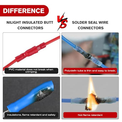 Nilight 200PCS Bullet Terminals Wire Connectors AWG 22-14 | Female & Male Butt Insulated Waterproof Electrical Connector Kit for Automotive Marine Electrical wiring - color: 200PCS Bullet Terminals