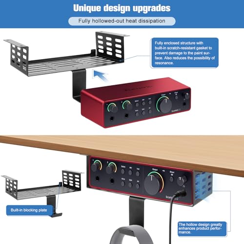 Metal Under Desk Mount for Focusrite Scarlett 2i2 4th Gen with Adjustable Headphone Hanger Stand, Metal Under Desk Mount for Audio Interfaces and Studio Gear (Only for Focusrite Scarlett 2i2 4th Gen)