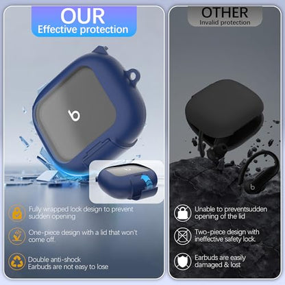 Secure Lock Case for Powerbeats Pro 2 with Phone Stand, LAKSDIURT Shockpoof Protection Cover Compatible with Beats Powerbeats Pro 2 Earbuds Clear Power Pro2 Case with Cleaner Kit & Keychain (Blue) - color: Blue