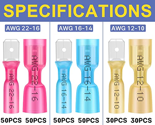 haisstronica 260PCS Heat Shrink Spade Connectors, 22-10 AWG, Male/Female | Quick Disconnect Wire Connectors for Automotive, Watercraft & Electronics, 3:1 Adhesive-Lined Crimp Terminals - size: AWG 22-10, style: Male&Female Kit 260PCS