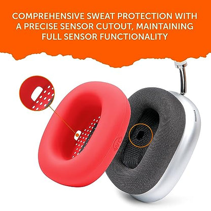WC SweatZ Max - Patented Silicone Sweat Covers for AirPods Max 1 | Made by Wicked Cushions | (Does Not Fit AirPods Max 2). Sweatproof, Full Earpad Protection | Red - color: Red
