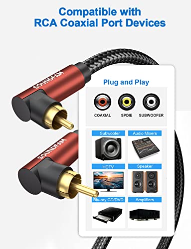 90 Degree Right Angle RCA Subwoofer Cable, Dual Shielded 24K Gold-Plated Coaxial Audio Cable for Home Theater, S/PDIF - [ 3.3ft/1M, Red, 2 x 90° RCA Plug ] - color: 2 x 90° RCA Plug, size: 3.3ft/1M