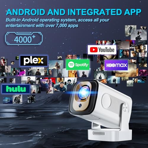 Projector [Auto Focus & Native 1080P & Built-in Apps] Mini Portable Projector 1080P, 4K Full HD with WiFi 6 & Bluetooth 5.4, Auto Focus & Keystone, 270° Rotatable, Compatible with Phone/HDMI/USB,Black - color: Pearl White