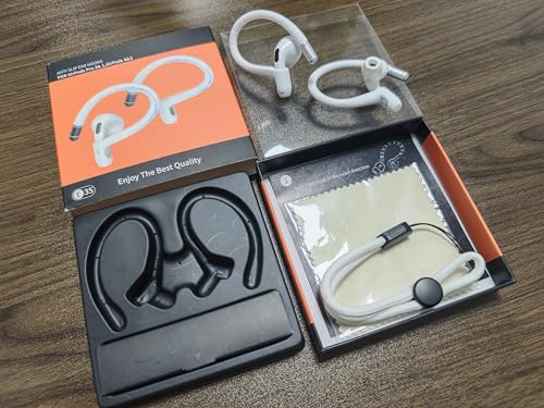 Adhiper Ear Hooks for Airpods 4, 3, 2, 1 & Airpods Pro 2, 1 Gen - White | Memory Wire Ear Hooks [Added Anti-Lost Lanyard & 3-in-1 Cleaning Kit], Anti-Slip Sports Accessories for Airpods Series