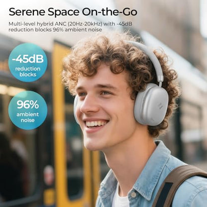 havit Space S1 Adaptive Noise Cancelling Wireless Over Ear Headphones - color: Silver