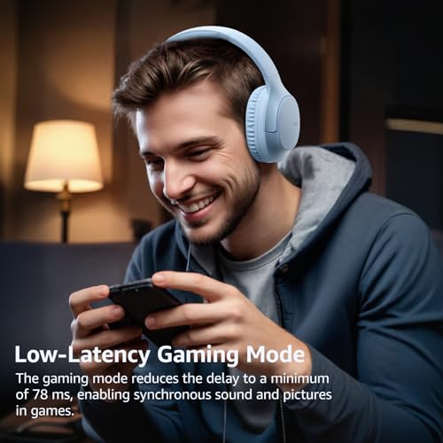 TOZO HA1 70H Over Ear Wireless Headphones Bluetooth 5.4 Foldable Headset | Deep Bass Stereo Sound, 32 Custom EQ Modes, Control Via Button, 78ms Low-Latency, Clear Call, Ideal For Travel Daily Use - color: Blue