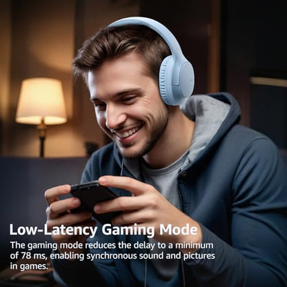 TOZO HA1 70H Over Ear Wireless Headphones Bluetooth 5.4 Foldable Headset | Deep Bass Stereo Sound, 32 Custom EQ Modes, Control Via Button, 78ms Low-Latency, Clear Call, Ideal For Travel Daily Use - color: Blue