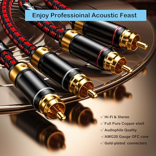Auidophile 2RCA Male to 2RCA Male Stereo Audio Cable,Gold Plated | 4N Oxgen-Free Copper Core (3 Feet (1M)) - size: 3 Feet