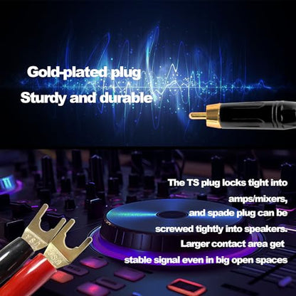 RCA to Y Spade Plug Speaker Cable Wire Cord, RCA Male to 2Y Spade Connector Adapter Audiophile OFC HiFi Speaker Audio Cord for Amplifier Subwoofer Audio System -6.6FT/2M