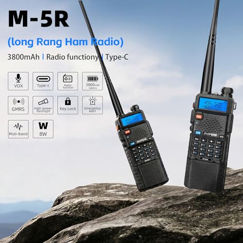 BAOFENG Radio uv5r Baofeng UV-5R |8W walkie talkies Long Range Ham Radio | Ham Radio Handheld |3800mAh Battery |Programming Cable, Tactical gear Antenna & Earpiece | Emergency, Survival gear (2-pack)