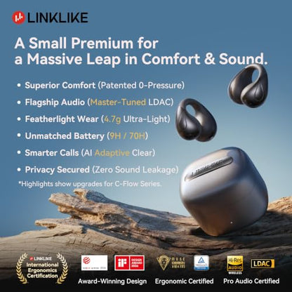 Linklike Air Open Ear Clip-on Earbuds｜Zero-Gravity Wearable Tech｜Butterfly - color: Space Gray
