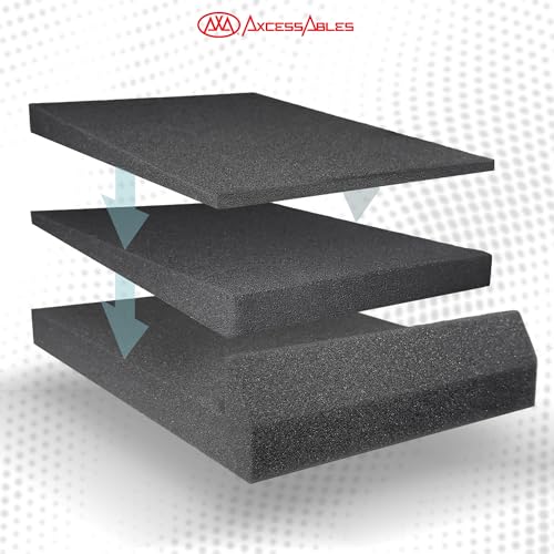 AxcessAbles Studio Monitor Isolation Pads for 3-5 Inch Speakers | High-Density Acoustic Foam Speaker Risers | Angled Sound Isolation Pads for Recording, Mixing, DJ, Home Studio - size: 3" to 5" Speakers