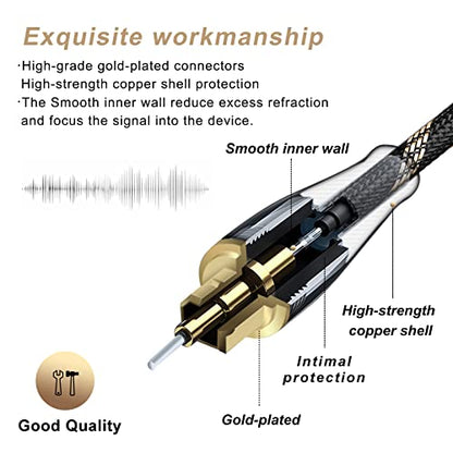 SKW HI-FI Toslink Optical Cable 9.8ft/3m, Precision-Polished PMMA Fiber | Nylon-braided Jacket, Gold-plated Plugs, Reinforced Core, S/PDIF 5.1 Support, Immune to EMI/RFI, TV to Soundbar & AV Receiver - size: 9.8 Feet