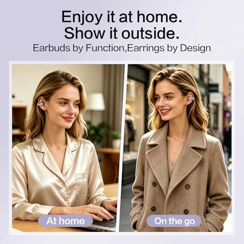 2026 Open Ear Clip On Earbuds with Detachable Butterfly Earrings, Bluetooth 6.0 Wireless Headphones for Women, 50H Playtime, Lightweight & Pain-Free Fit for Small Ears, IPX6 Great Gift Purple - color: Purple