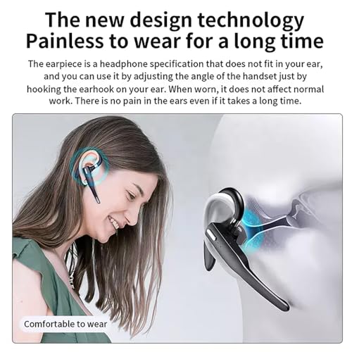 Business Wireless Headset with Mic for Work IPX7 Waterproof • 50H Battery (8H+Case) Bluetooth 5.3 Earpiece • PC-Ready for Driving & Office - size: T525