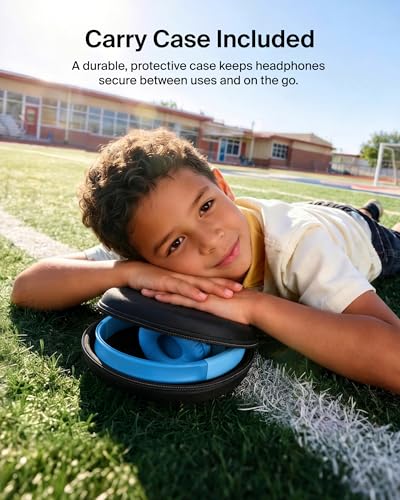Belkin SoundForm Mini 2 Bluetooth Kids Headphones, On Ear, 55H Battery Life | Toddler headphones with Case, 85dB Volume Limit, Built-in Mic, Wired Connection Option, iPad, Android Tablet, School, Travel - color: Blue
