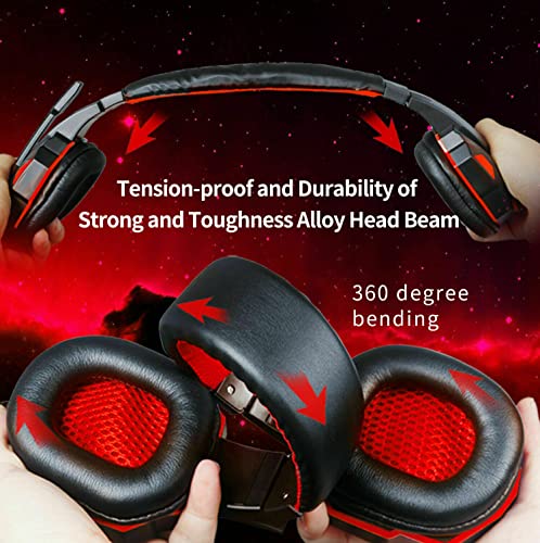 3.5mm Gaming Headset Mic LED Headphones Stereo Bass Surround for PC PS4 Xbox One (Black & Blue) - color: Black & Blue