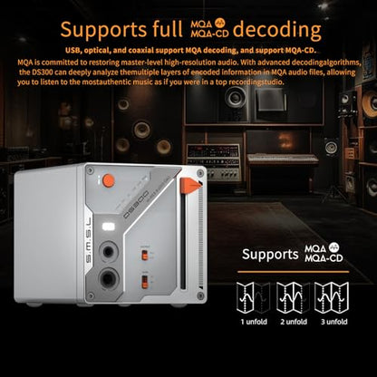 SMSL DS300 Balanced DAC Headphone Amplifier 3000mWx2 Power ES9039Q2M Chip | Decoder 6.35mm/4.4mm XLR/RCA Output XU316 32bit/768kHz DSD512 for Home Audio/PC with USB/Optical/Coaxial/Bluetooth