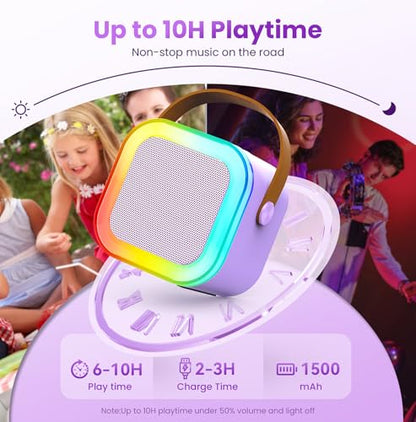 Mini Karaoke Machine, Portable Bluetooth Speaker & 2 Wireless Microphones | Karaoke Player Karaoke Microphone For Family Home Party Outdoor With HI-FI Sound | 5 Magic Sound | PA System | USB | TF | AUX - color: Light Purple