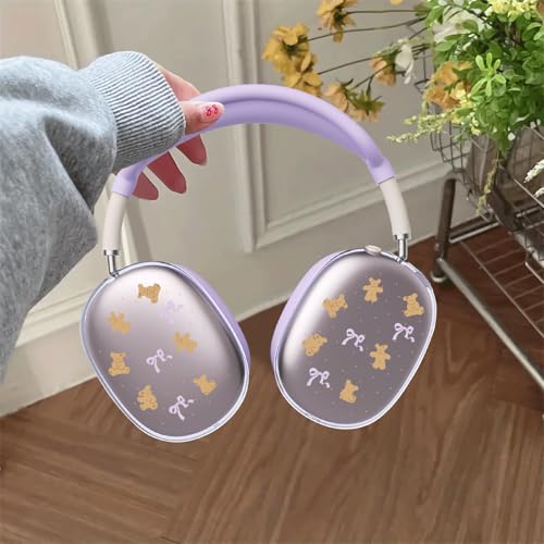 Cute Purple Bow Bear Clear Case for Airpods Max Headphones Kawaii Design Soft TPU Ear Cups Cover Anti-Scratch Silicone Ear Pad Protective Case 53 Headband Cover for Apple Airpods Max - color: Bear Bow 33