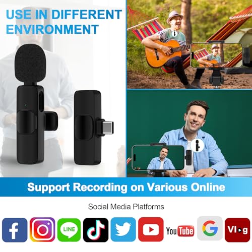 USB C Wireless Lavalier Microphone for iPhone 17 16 Pro Max 16e 15,Samsung | Galaxy S26 S25 A16 S24,Noise Reduction Mini Lapel Mic Clip on,Lav Mic on Video Recording,Tiktok,Youtube,Vlog,Live Streaming