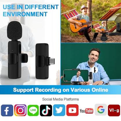 USB C Wireless Lavalier Microphone for iPhone 17 16 Pro Max 16e 15,Samsung | Galaxy S26 S25 A16 S24,Noise Reduction Mini Lapel Mic Clip on,Lav Mic on Video Recording,Tiktok,Youtube,Vlog,Live Streaming