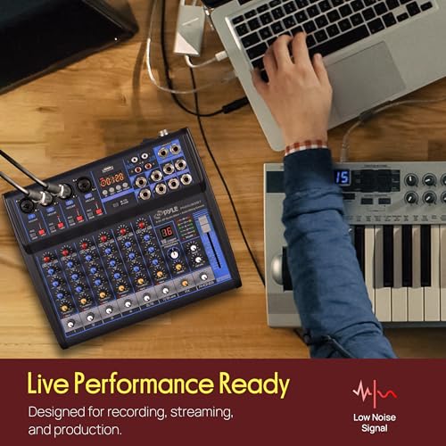 Pyle 8 Channel DJ Audio Mixer, Bluetooth, DSP FX, USB, Audio Interface