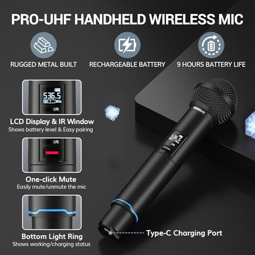 TONOR Rechargeable Wireless Microphone System, Dual Metal Handheld Cordless Mic with Box Receiver, 2x100 UHF Professional Dynamic Mic for Karaoke, Church, Singing, Wedding, DJ, 100 m/328ft, TW750 - style: Box Receiver