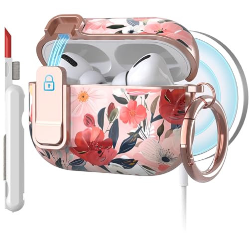 TATOFY for AirPods Pro 2nd Generation Case with Lock Carabiner Cleaner, Slim AirPod Pro 1st & 2nd Hard Case Cover, Compatible with MagSafe (Water Pink) - color: Water Pink, size: AirPods Pro 1st & 2nd Gen