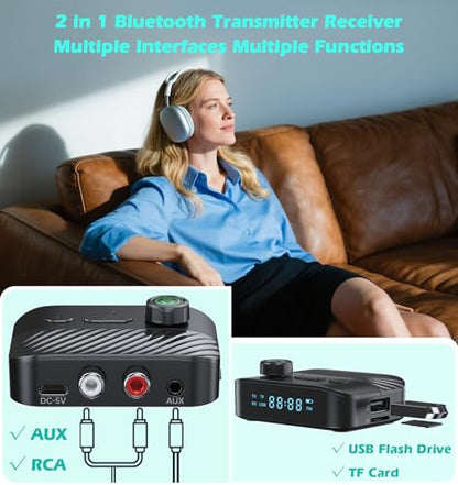Bluetooth Transmitter for TV to Headphone/Speakers | RCA to Bluetooth Transmitter Receiver Music Control, Bluetooth Audio Transmitter Support USB Flash Drive/TF Card KAIY