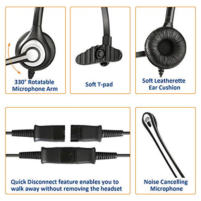 Wantek 2.5mm Telephone Headset Monaural with Noise Canceling Mic+Quick Disconnect Compatible with Cisco Linksys SPA Polycom Grandstream Panasonic Zultys AT&T Office IP & Cordless Dect Phones(600QJ25) - color: Monaural 2.5mm Jack QD