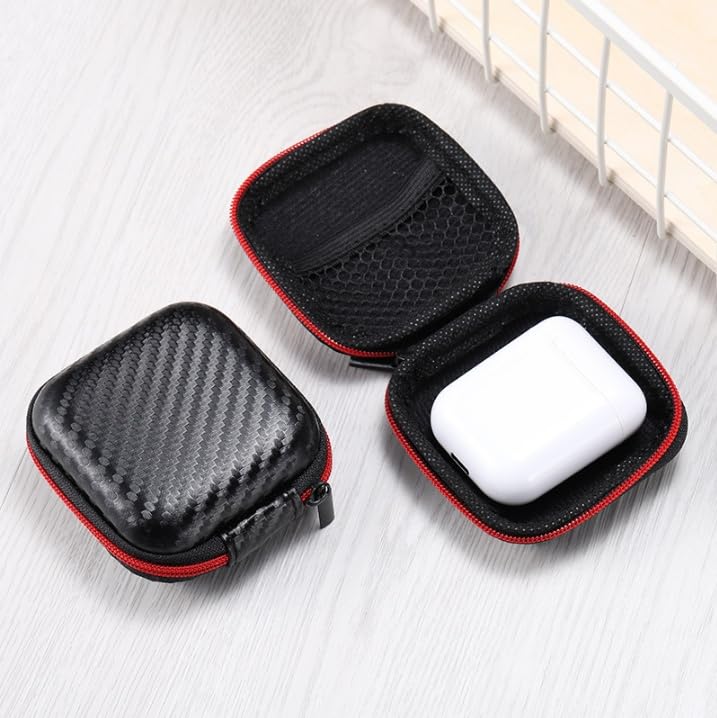 EVA Hard Shell Earphone Storage Case, Portable Zipper Cable Organizer Box, 7.5 x 7.5 x 3 cm for Earbuds, Charger and Travel Storage