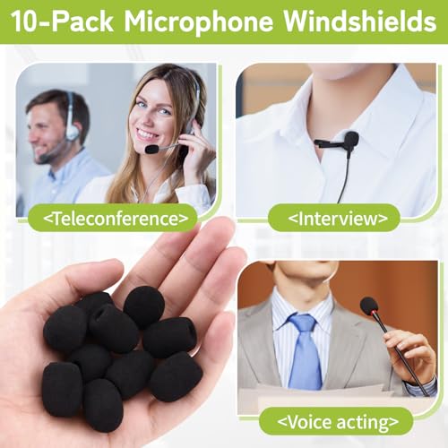 10PCS Lapel Microphone Cover Black Mic Headset Covers Foam Lavalier Microphone Windscreen for Headset Microphone Noise Reduction