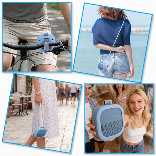 Silicone Case for Bose SoundLink Micro 2nd Gen Speaker, Shockproof Travel Protective Sleeve Soft Skin Cover with Shoulder Strap (Case Only) (Blue) - color: Blue