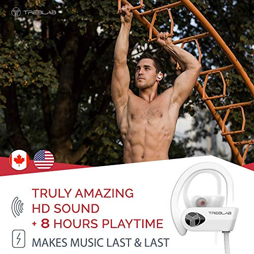 TREBLAB XR500 Bluetooth Running Headphones, IPX7 Waterproof | Noise Cancelling, Secure-Fit, Wireless Sport Earbuds with Mic