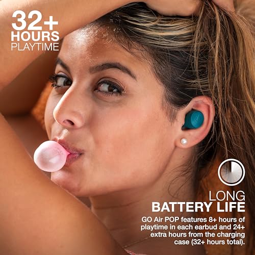 JLab, Go Air Pop, True Wireless Earbuds, Bluetooth, Dual Connect, EQ3 Sound, IPX4, Teal - color: Teal