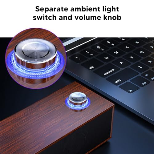 Diyeeni Wooden Computer Speaker, USB Powered PC Speakers, HiFi Stereo Sound Computer Sound Bar for Desktop Laptop, with Volume Knob, 3.5mm AUX Plug & Jack, 1.2m Cable