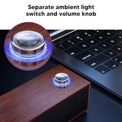 Diyeeni Wooden Computer Speaker, USB Powered PC Speakers, HiFi Stereo Sound Computer Sound Bar for Desktop Laptop, with Volume Knob, 3.5mm AUX Plug & Jack, 1.2m Cable