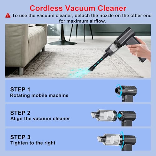 Compressed Air Duster&Vacuum Cleaner, 3-in-1 150000RPM Cordless Air Blower | Car Vacuum Cleaner with Brushless Motor Rechargeable 3-Speed,multiple nozzles for Computer Keyboard Home, Storage Bag Sealing