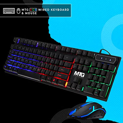 MTG RGB Backlit Mechanical Wired Gaming Keyboard and Mouse Combo | Full Anti-Ghosting, WiFi BT, PC & Laptop Compatible, Complete Accessory Bundle for Desktop & Gaming Setup - color: Basic Gaming