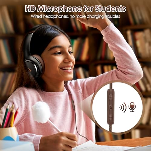 INFURTURE USB C Wired Headphones, Active Noise Canceling Over Ear HD MIC | Brown Headphones,Stereo Sound,Foldable & Portable for School/Travel,Compatible with iPhone,Laptop,Samsung,Adults/Teens Gift - color: Brown