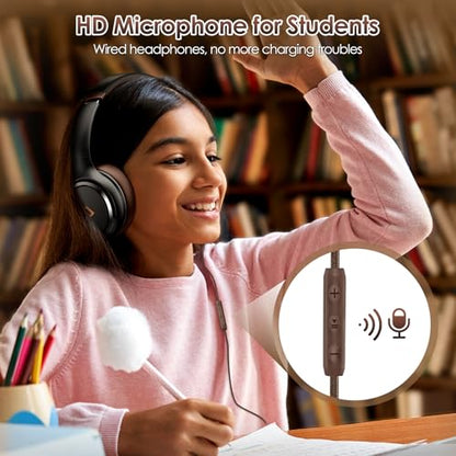 INFURTURE USB C Wired Headphones, Active Noise Canceling Over Ear HD MIC | Brown Headphones,Stereo Sound,Foldable & Portable for School/Travel,Compatible with iPhone,Laptop,Samsung,Adults/Teens Gift - color: Brown