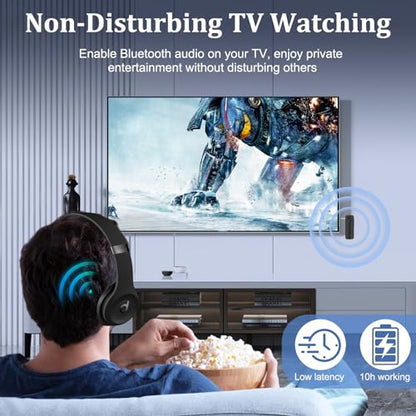 Bluetooth 5.3 Transmitter Receiver for TV to BT Headphone, Low Latency, HiFi 3.5mm AUX Bluetooth Car Adapter, Mini Poratble Wireless Audio Receiver for TV/PC,Car Home Stereo, Airplane, Boat, Gym