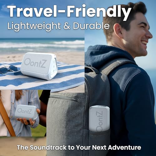 OontZ Angle Solo Compact Bluetooth Speaker, 14-Hour Playtime, White | Compact 5W Bluetooth speaker with clear sound, 100-ft range, IPX5, mic, AUX Input and USB-C Charging Cable. - color: White