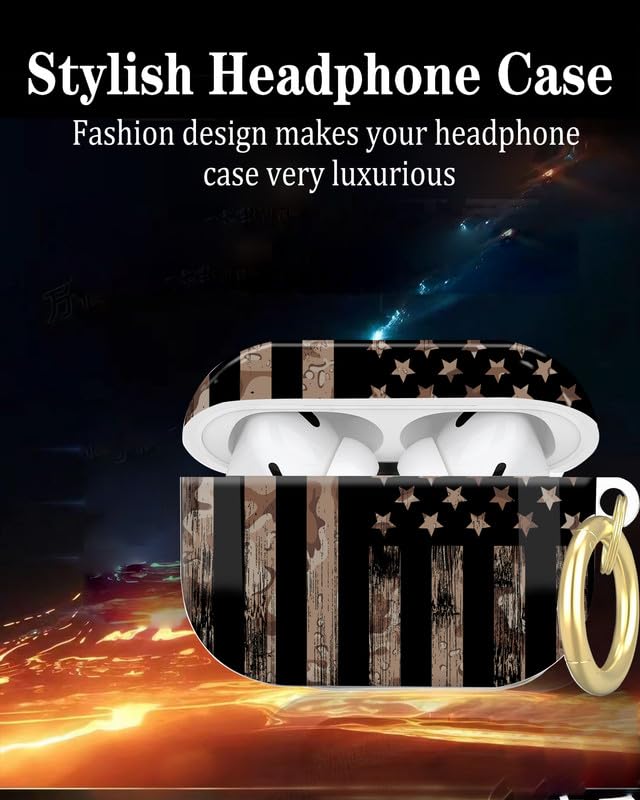 Compatible with AirPod Pro 2nd//1st Generation Case Cover with Key Chain,Full Protective Shockproof Wireless Headphone Case for Airpod Pro 2023/2022/2019(Camouflage American Flag) - color: Camouflage American Flag