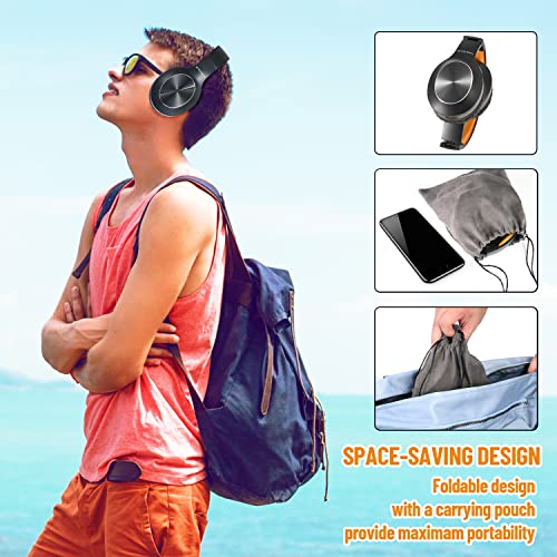 Rydohi Bluetooth Headphones Over Ear, 68H Playtime and 3 EQ Music Modes Wireless Headphones with Microphone/Deep Bass, HiFi Stereo Foldable Lightweight Headset for PC Home Travel Office - color: Black Orange