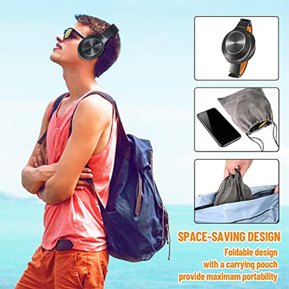 Rydohi Bluetooth Headphones Over Ear, 68H Playtime and 3 EQ Music Modes Wireless Headphones with Microphone/Deep Bass, HiFi Stereo Foldable Lightweight Headset for PC Home Travel Office - color: Black Orange